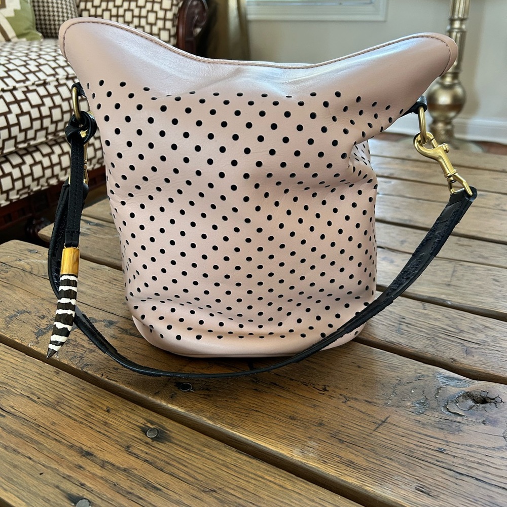 Kempton & Co. Perforated Leather Bucket Bag in Blush